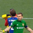 CSKA Moscow goalkeeper Igor Akinfeev receives two yellow cards in 10 seconds
