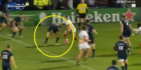 Johnny Sexton pulls off remarkable between the legs pass to assist James Lowe try