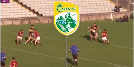 Tony Brosnan turns four times to beat two defenders and put over a cracker