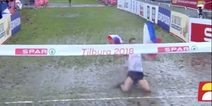 Cross country runner’s attempt at a knee slide fails miserably