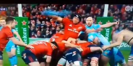CJ Stander rips off Jonny Hill’s jersey and throws it away