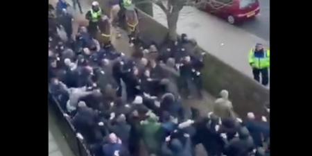Everton and Millwall supporters clash outside The Den ahead of FA Cup tie