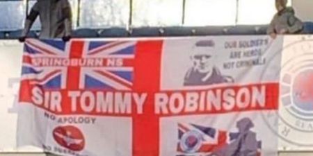 ‘Sir Tommy Robinson’ banner sparks controversy at Rangers match