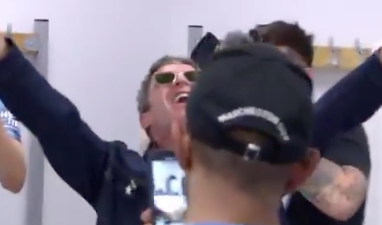 Noel Gallagher joins Manchester City squad in dressing room for Oasis singalong