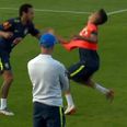 Neymar gets nutmegged by 19-year-old in training, so instantly fouls the youngster