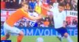 Jadon Sancho nutmegs Matthijs De Ligt during Nations League