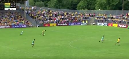 Paddy McBrearty flicks ball into hands before burying shot into the net