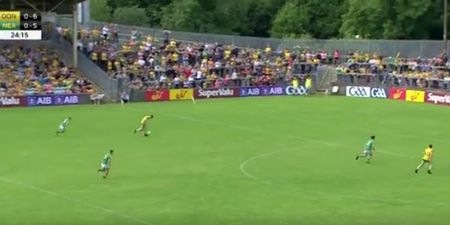 Paddy McBrearty flicks ball into hands before burying shot into the net