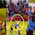 UCD keeper celebrates in front of Bohs fans kicking it all off at the UCD Bowl