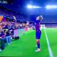 Antoine Greizmann celebrates scoring Barcelona goal with glitter