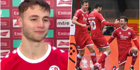 Crawley Town player breaks down in tears after FA Cup win over Leeds