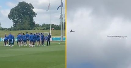 Plane flies over England training ground with banner warning about most Croatia goals coming down the left