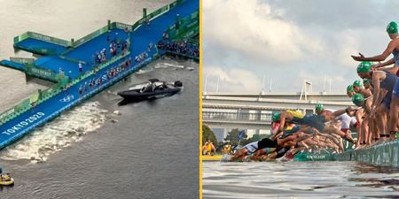 Speed boat causes crazy false start at Olympic triathlon