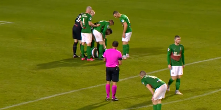 Outrageous scenes as Glentoran ‘keeper attacks his own team-mate in moment of madness