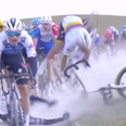 French cyclist sparks huge crash on wet first day of Strade Bianche race