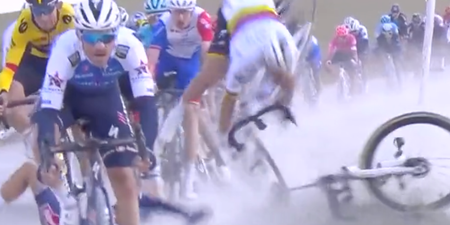 French cyclist sparks huge crash on wet first day of Strade Bianche race