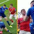 Alex Kendellen takes exception to Harry Byrne reaction to lusty tackle