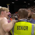 Everton fan clashes with steward after dropping child to grab Anthony Gordon’s shirt