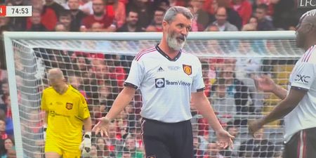 Roy Keane wasn’t having Ronny Johnsen’s lovely gesture in Man United legends game at Anfield