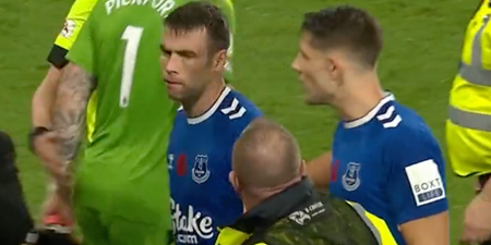 Seamus Coleman visibly distraught as Everton supporters take frustrations out on team
