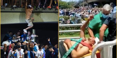 Argentina players forced to abandon bus parade as fans jump from bridge