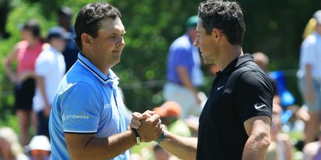 Patrick Reed lobs a tee at Rory McIlory after being blanked by the Down man in Dubai