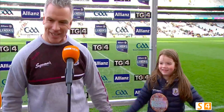 Lovely moment when Padraig Joyce’s daughter pulls him away from TV interview
