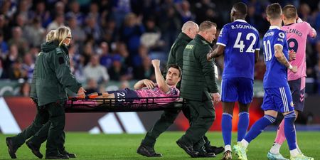 Seamus Coleman stretchered off in Everton’s relegation battle against Leicester
