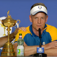 Shane Lowry comforts Luke Donald as he speaks about his late parents