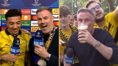 Jamie Carragher interviews Jadon Sancho after drinking ‘8 pints in Yellow Wall’